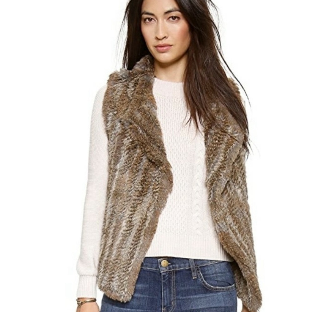 JOIE Andoni Rabbit Fur Vest Drape Front Vest
Brown Cream Small